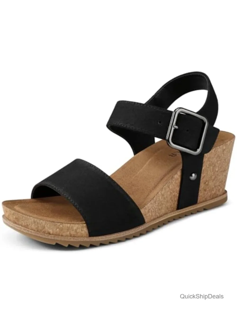 Women's PU Wedge Sandals Adjustable Ankle Strap Platform Cork Wedges